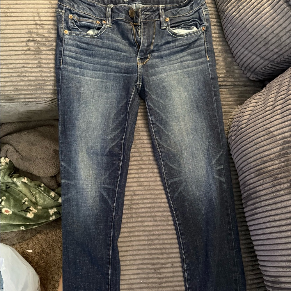 American Eagle Blue Straight Leg Jeans with Vintage Fade
